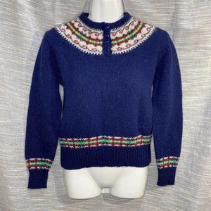 Vintage 80's Hunting horn Women's blue wool sweater- medium
